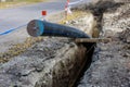 Modern plastic pipe, communications repair with selective focus. Replacement of water supply pipes. Background Royalty Free Stock Photo