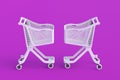 Modern plastic shopping cart trolleys. Trade wars. Purchase of groceries