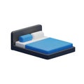 Modern platform bed with blue mattress and pillows Royalty Free Stock Photo