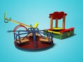 Modern playground for children with sandbox and swings 3d render on blue background with shadow Royalty Free Stock Photo