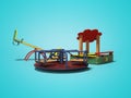 Modern playground for children with sandbox and two swings 3d render on blue background with shadow Royalty Free Stock Photo