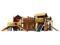 Modern playground for children and teenagers from wood with rope