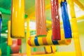 Modern playground indoor. Kids jungle in a play room. Round tunnel in children gym. Royalty Free Stock Photo