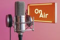 Modern podcasting studio setup with sleek microphone and on air sign for broadcasting Royalty Free Stock Photo
