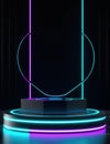 Modern podium display with neon light. Futuristic display stand podium for you product display.