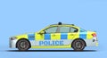 modern police car left view 3d remdr on blue background