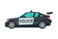 Modern Police Sedan Car, Emergency Patrol Vehicle, Side View Flat Vector Illustration
