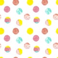 Modern polka dot seamless pattern. Pastel colors hand painted dots on white background. Colorful surface Royalty Free Stock Photo