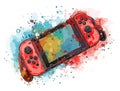 Modern portable game console in watercolor design, vector illustration, generative ai