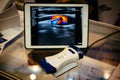 Modern portable ultrasound machine in clinic laboratory of sonography diagnostics