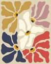 Modern poster with abstract botanical figures in the style of Matisse. Plants, flowers, leaves, paper collage.