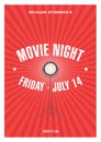 Modern poster, placard or invitation template for movie night or motion picture demonstration with glowing spotlight Royalty Free Stock Photo