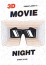 Modern poster template for movie premiere night, film festival or cinema show with 3d glasses against white background