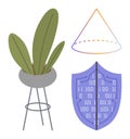 Modern Potted Plant, Geometric Cone, and Digital Shield with Binary Code Royalty Free Stock Photo