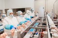 Modern poultry processing plant.Factory for the production of food from meat.Conveyor Belt Food.Automated production Royalty Free Stock Photo