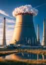 Cooling towers of nuclear power plants or lignite power plants landscape