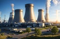 Cooling towers of nuclear power plants or lignite power plants landscape