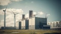 Modern power plant with wind generators, large power units. Royalty Free Stock Photo