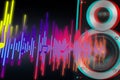 Modern powerful audio speaker and sound waves on dark background