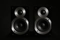 Modern powerful audio speakers on black background Royalty Free Stock Photo