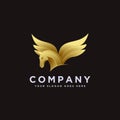 Modern powerful elegance gold pegasus logo icon vector illustration