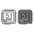 Modern powerful processor line and solid icon. Computer microchip, CPU overlock symbol, outline style pictogram on white Royalty Free Stock Photo