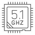 Modern powerful processor thin line icon. Computer microchip, CPU overlock symbol, outline style pictogram on white Royalty Free Stock Photo
