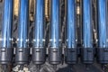 A modern pressure collector for heating domestic hot water, close-up on the ends of a vacuum tube. Royalty Free Stock Photo