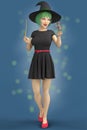 Modern Pretty Witch Holding a Wand Royalty Free Stock Photo