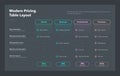 Modern pricing table layout with four subscription plans - dark version Royalty Free Stock Photo