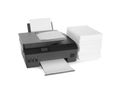Modern printer and stack of paper on white background Royalty Free Stock Photo
