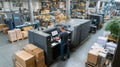 Modern Printing Facility with Advanced Machinery and Organized Workspace for Efficient Production and Logistics Management Royalty Free Stock Photo