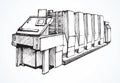 Modern printing press.Vector sketch