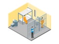 Modern Prison Interior with Furniture and People Isometric View. Vector Royalty Free Stock Photo