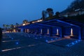 Modern private car park with illuminated roof, empty