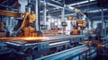 Modern production lines. Machinery and industrial equipment within a manufacturing facility. Generative AI