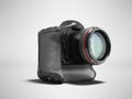 Modern professional camera for professional shooting with a black grasping black 3d rendering on gray background with shadow Royalty Free Stock Photo