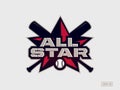 Modern professional emblem all star for baseball game in red theme Royalty Free Stock Photo