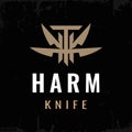 Modern professional logo H harm knife in gold and black theme