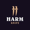 Modern professional logo H harm knife in gold and black theme