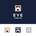 Modern professional logo photos eyes on blue background