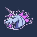 Modern professional logo for sport team. Evil unicorn mascot. Unicorns, vector symbol on a dark background.