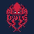 Modern professional logo for sport team. Kraken mascot. Octopus, vector symbol on a red background.