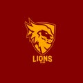 Modern professional logo for sport team. Lion mascot. Lions vector symbol on a dark background.