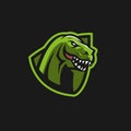 Modern professional logo for sport team. T-rex mascot. Dinosaur vector symbol on a dark background. Royalty Free Stock Photo