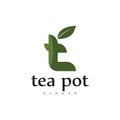 Modern Professional teapot cafe logo design, tea logo, letter t creative green logo, leaf letter design Royalty Free Stock Photo