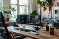 Modern Programmer's Workspace: Dual Monitors Displaying Clean Code, Ergonomic Setup Enhances Productivity