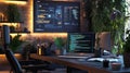 Modern Programmer Workspace Laptop Coding Night Dark Room Plants code desk green screen office