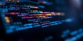 Modern Programming Technology Vibrant Neon Computer Code Illuminates a Dark Background.