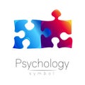 Modern Psi sign of Psychology. Puzzle. Creative style. Symbol in vector. Design concept. Brand company. Blue violet